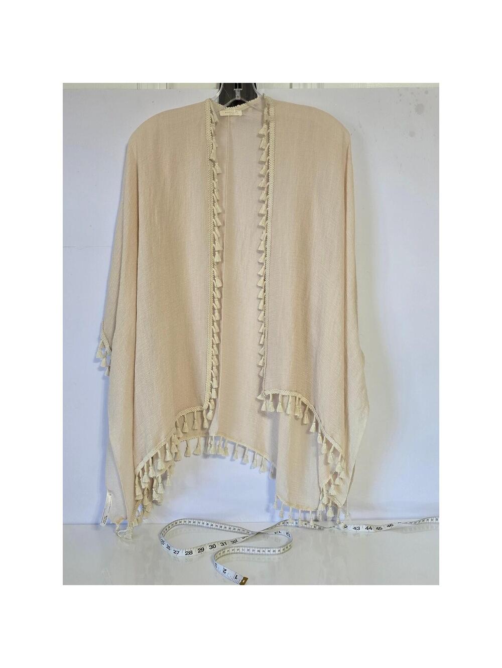 Evelyn K New York Beige Tassel Kimono Cardigan Cover Up - Picture 1 of 10